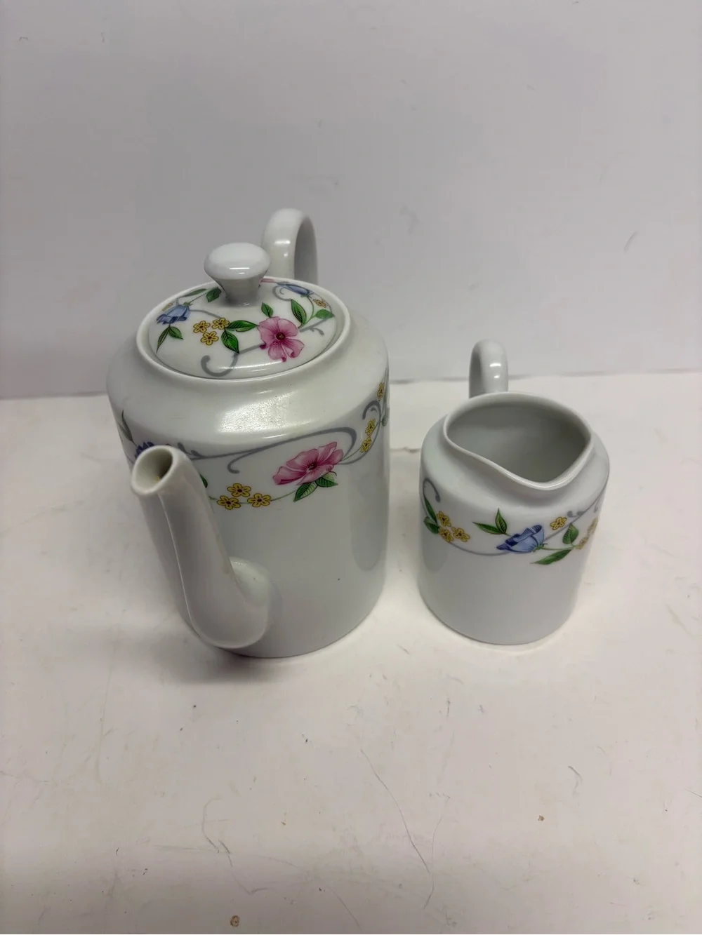 Vintage Limoges France Porcelain Floral Teapot and Creamer Set 2